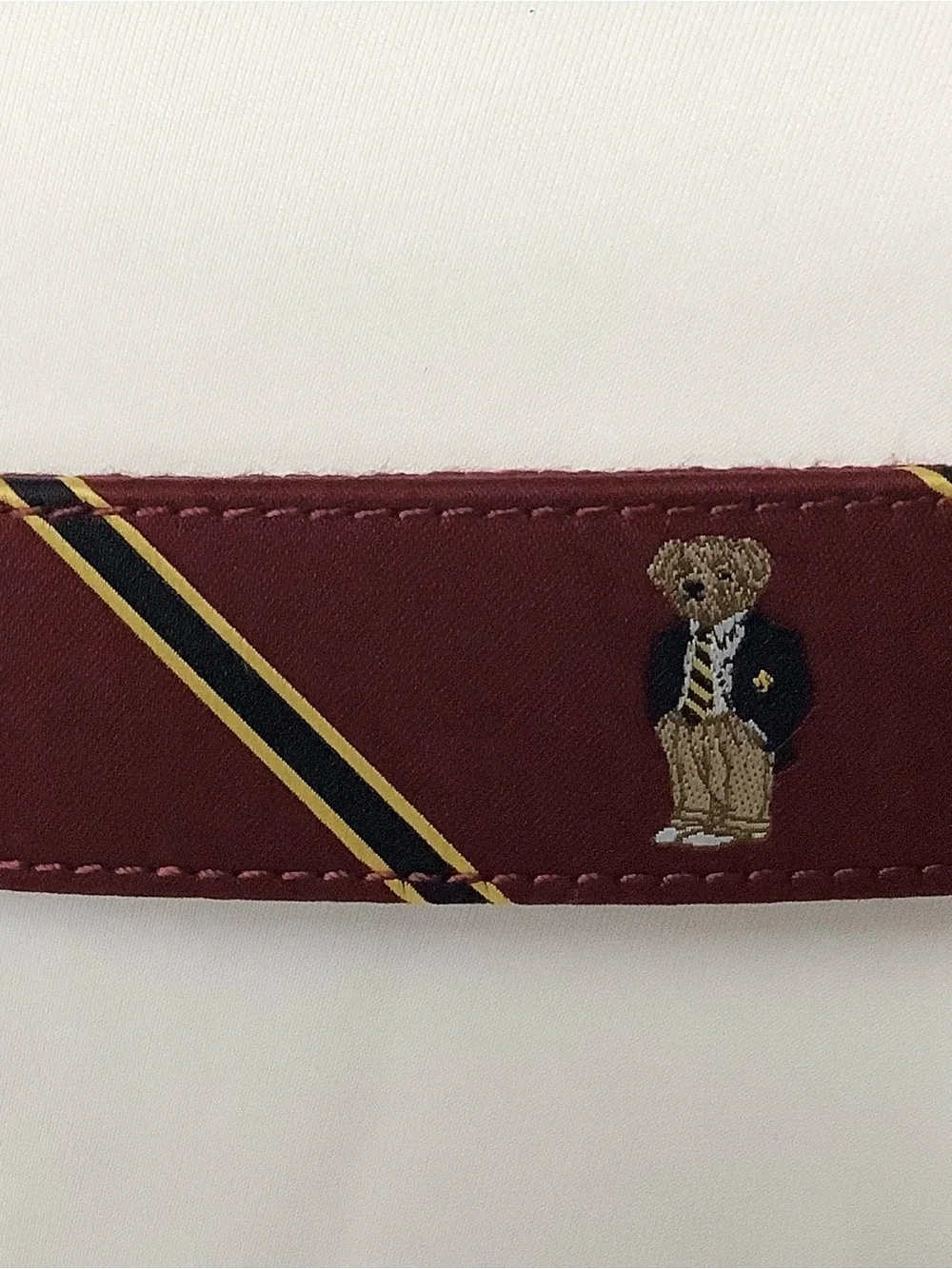 Polo by Ralph Lauren Burgundy Ribbon Belt with Navy and Gold Stripe